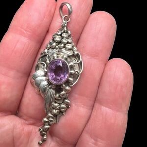 Vintage Sterling Silver 925 Amethyst Pendant Grapevine Motif Artisan Crafted